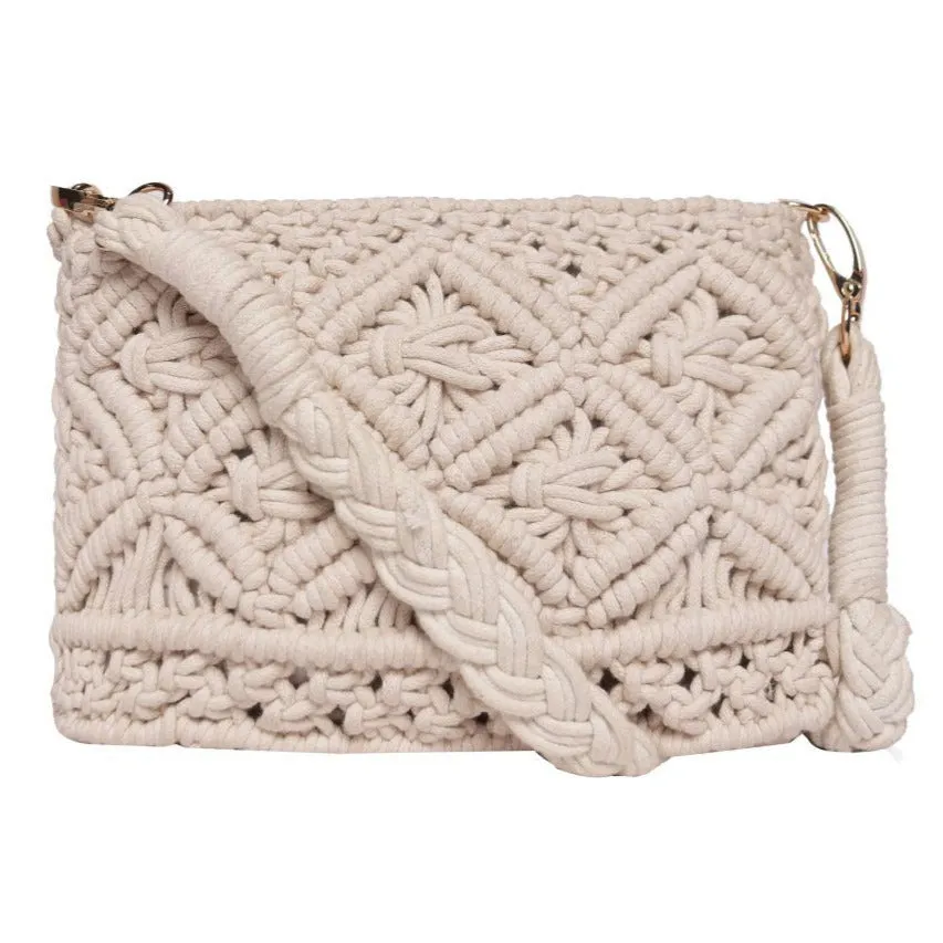 Cream Macrame  Crossbody Sling Bag