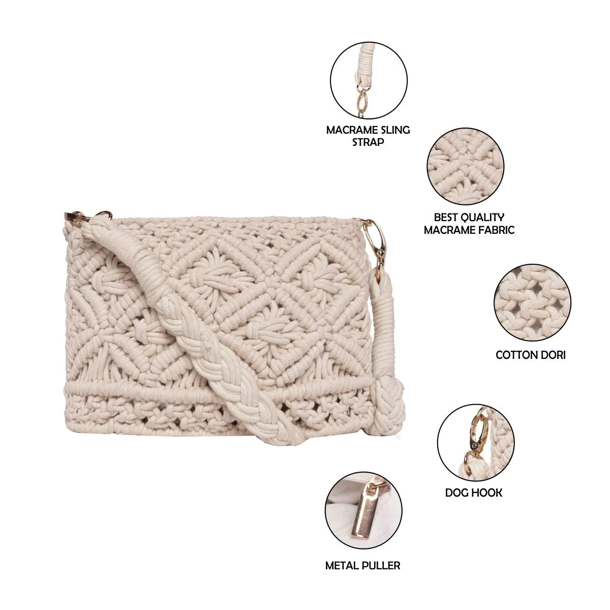 Cream Macrame  Crossbody Sling Bag