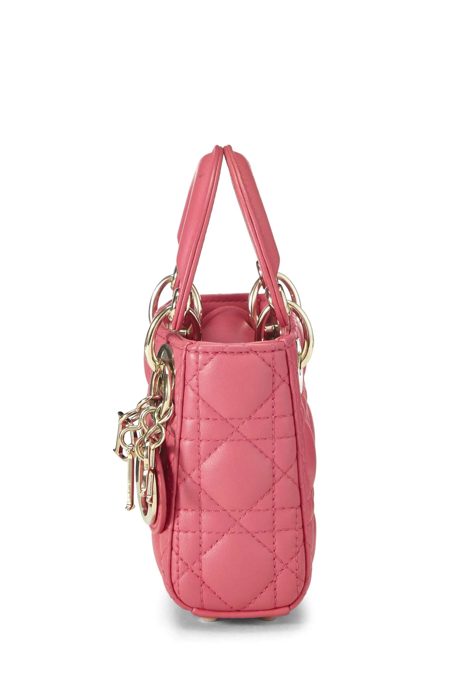 Dior,  Pink Lambskin Leather Lady Dior Micro, Pink
