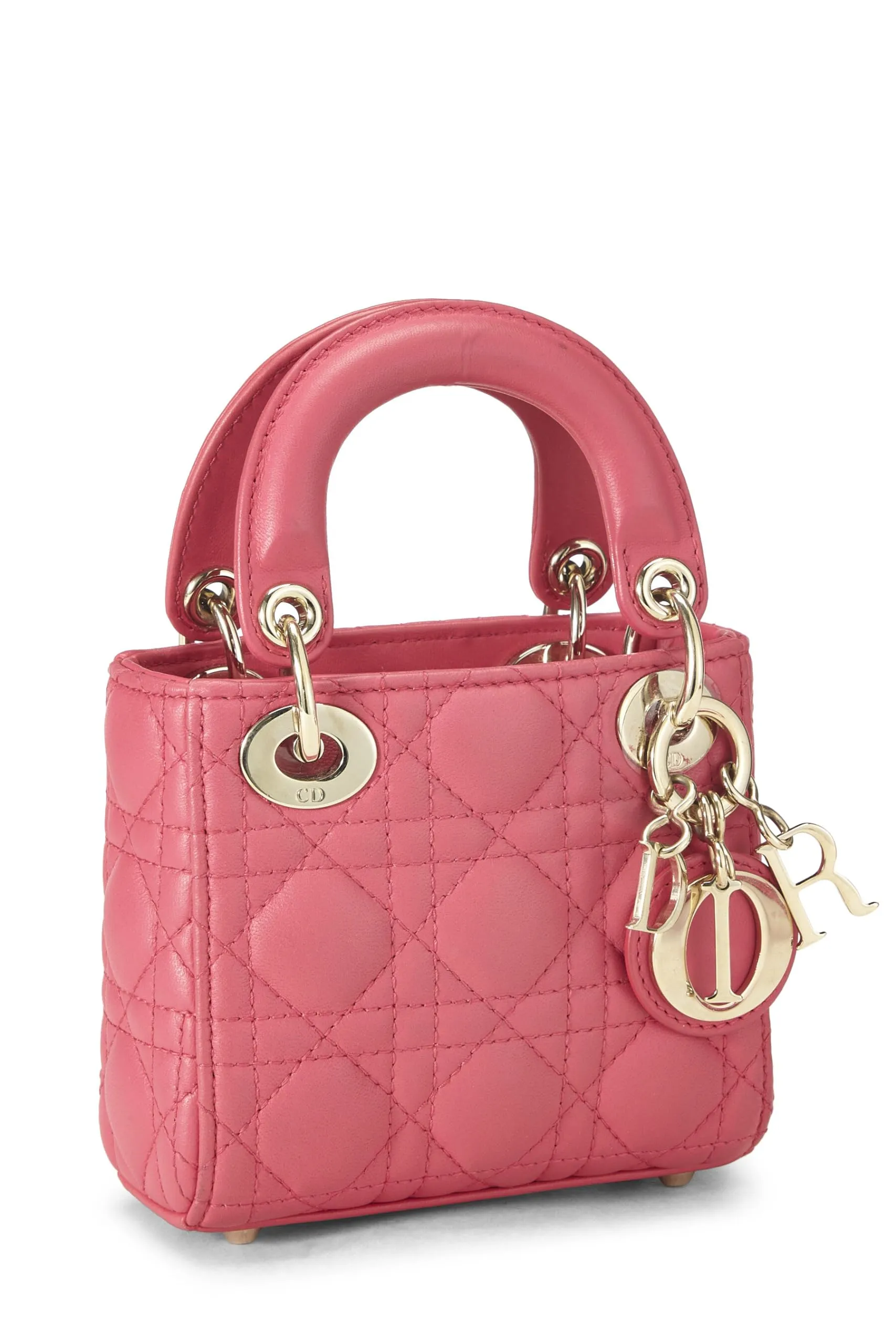 Dior,  Pink Lambskin Leather Lady Dior Micro, Pink