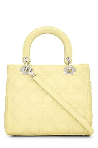 Dior,  Yellow Cannage Quilted Lambskin Lady Dior Medium, Yellow