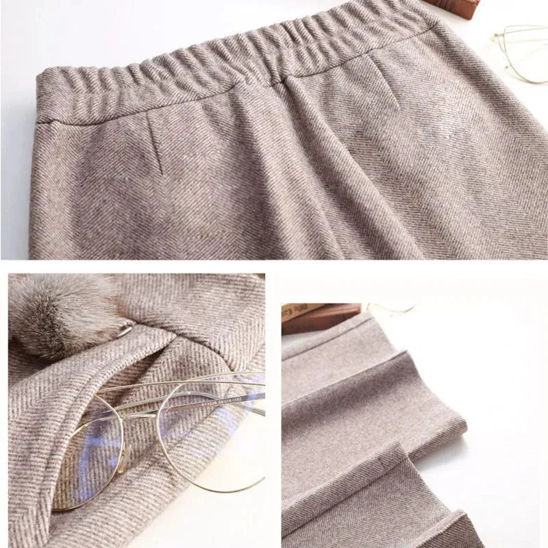 Elegant Woolen Blend Wide Leg Pants