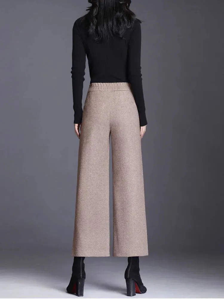 Elegant Woolen Blend Wide Leg Pants