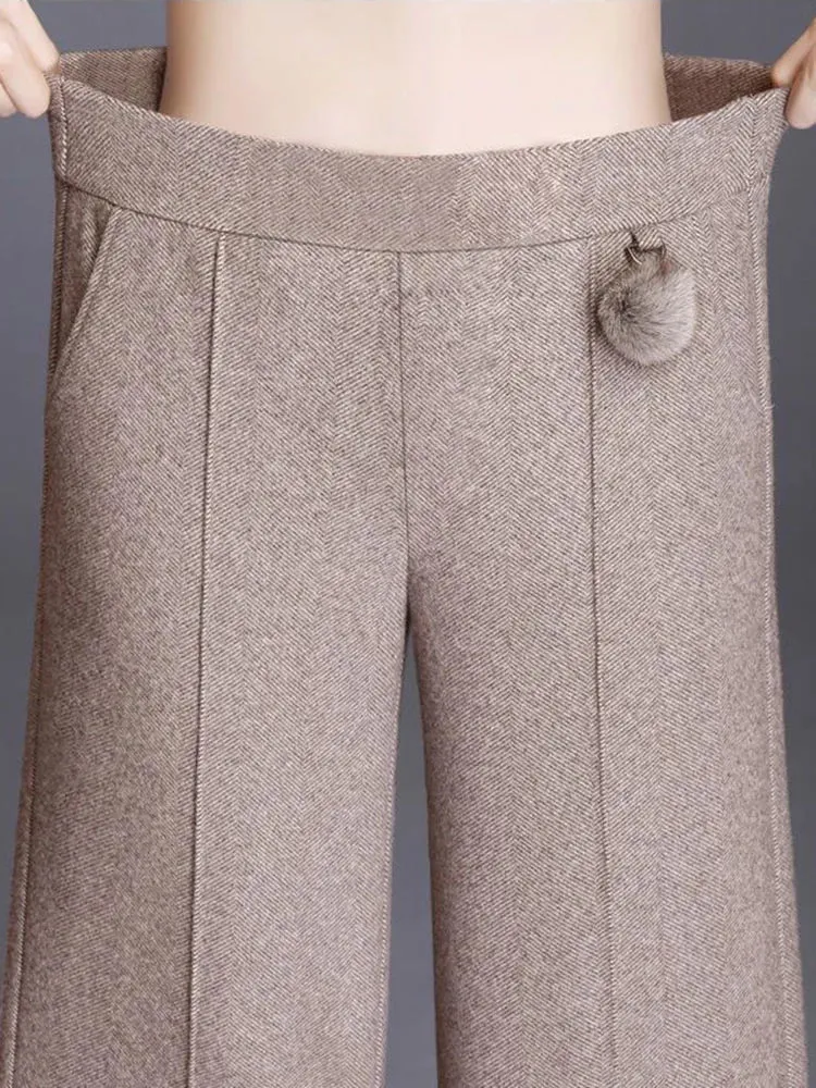 Elegant Woolen Blend Wide Leg Pants
