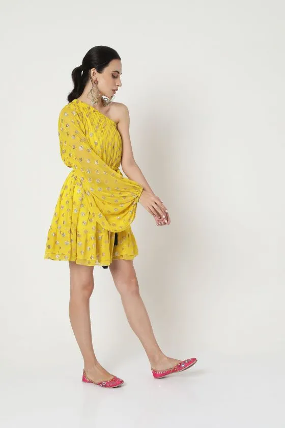 Embroidered One Shoulder Dress