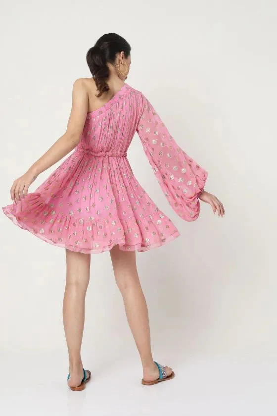 Embroidered One Shoulder Dress