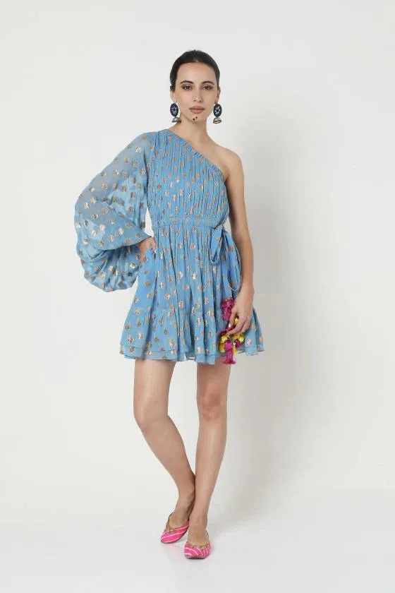 Embroidered One Shoulder Dress