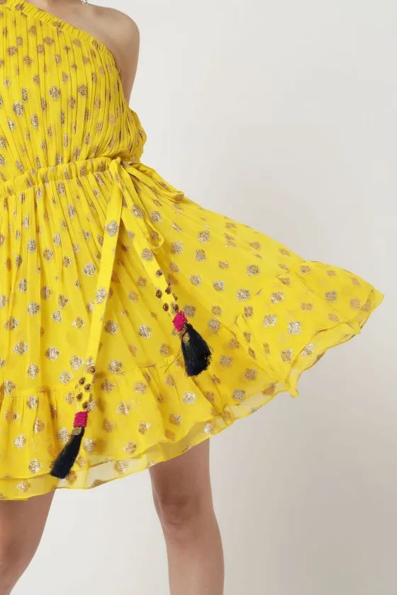 Embroidered One Shoulder Dress
