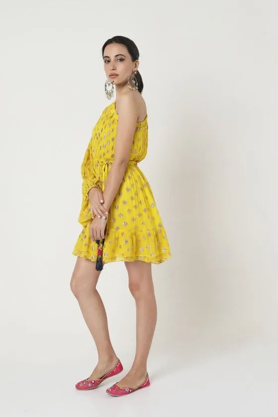 Embroidered One Shoulder Dress
