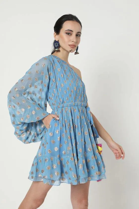 Embroidered One Shoulder Dress