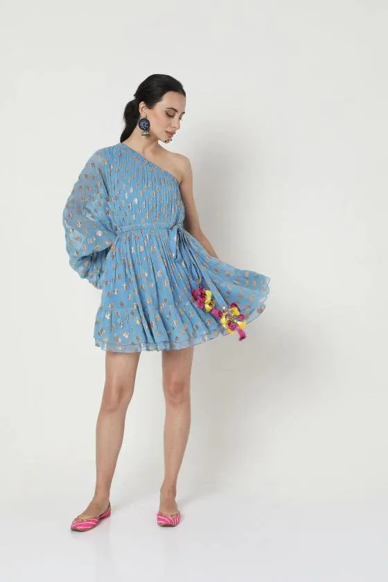 Embroidered One Shoulder Dress