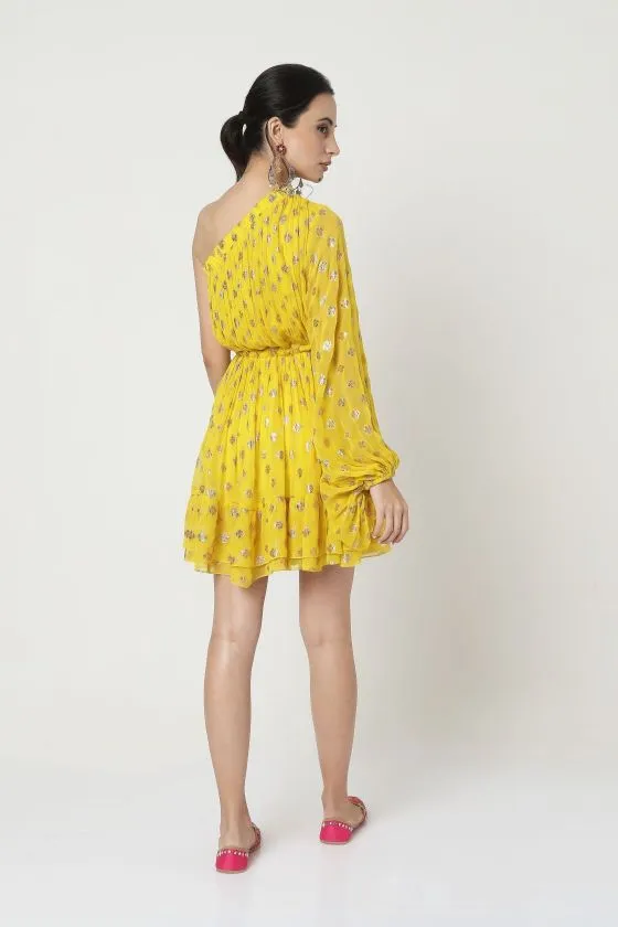 Embroidered One Shoulder Dress