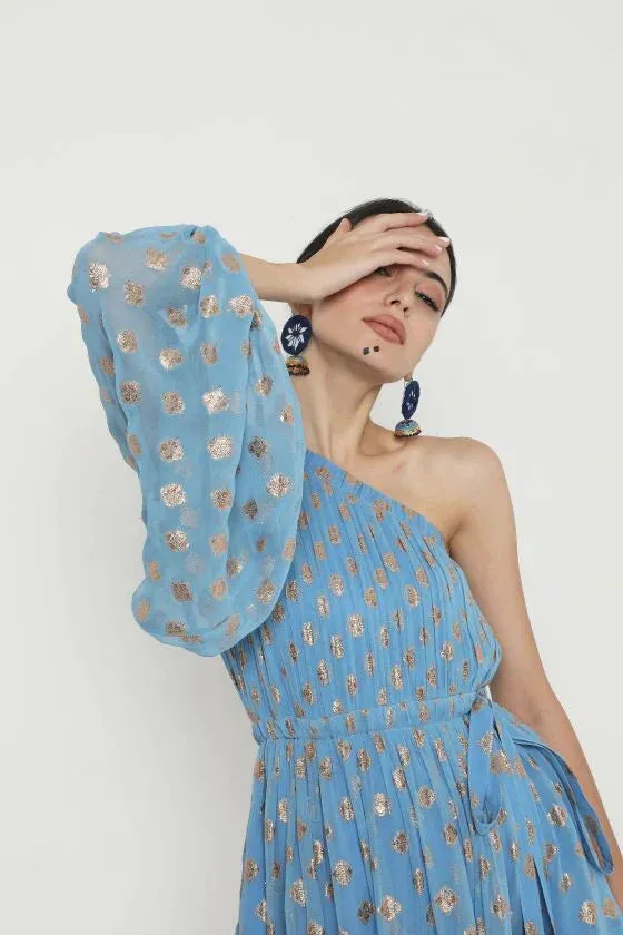 Embroidered One Shoulder Dress