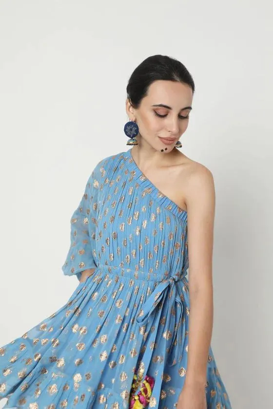 Embroidered One Shoulder Dress