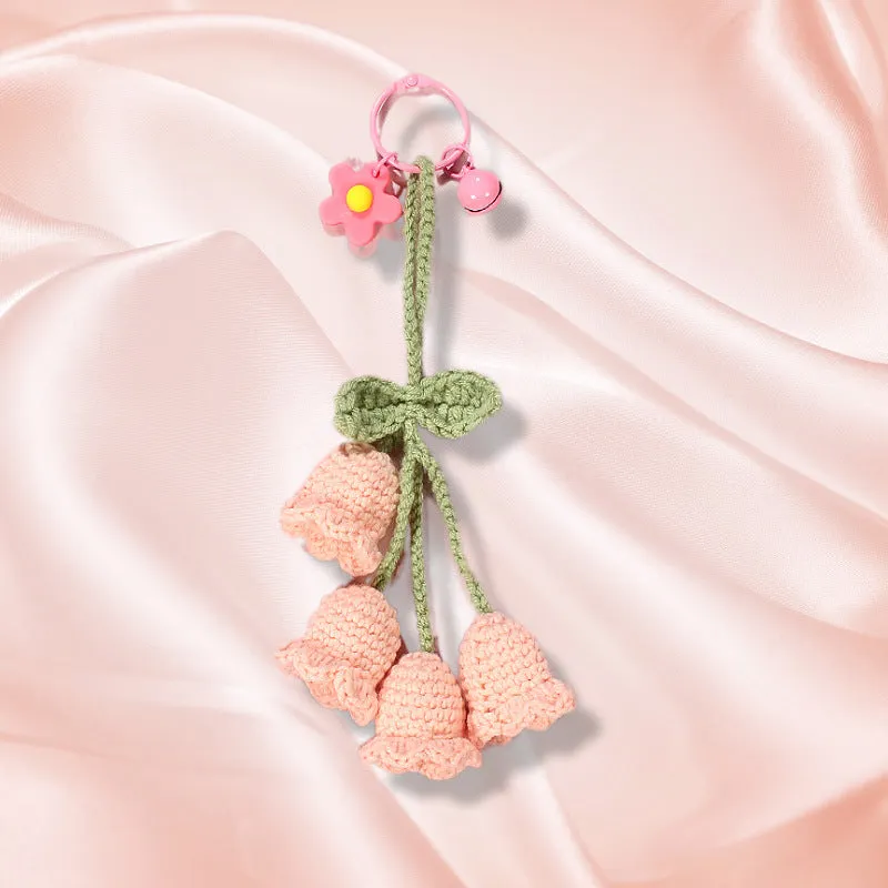 Flower Knitted KeyChain for Bag Crochet Campanula Keychain Handmade Gift