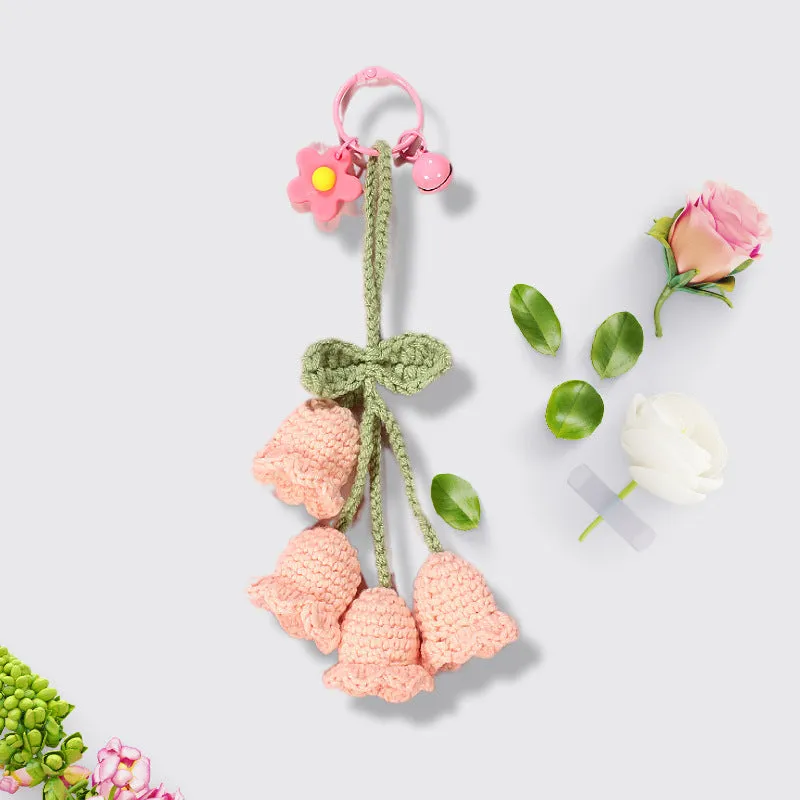 Flower Knitted KeyChain for Bag Crochet Campanula Keychain Handmade Gift
