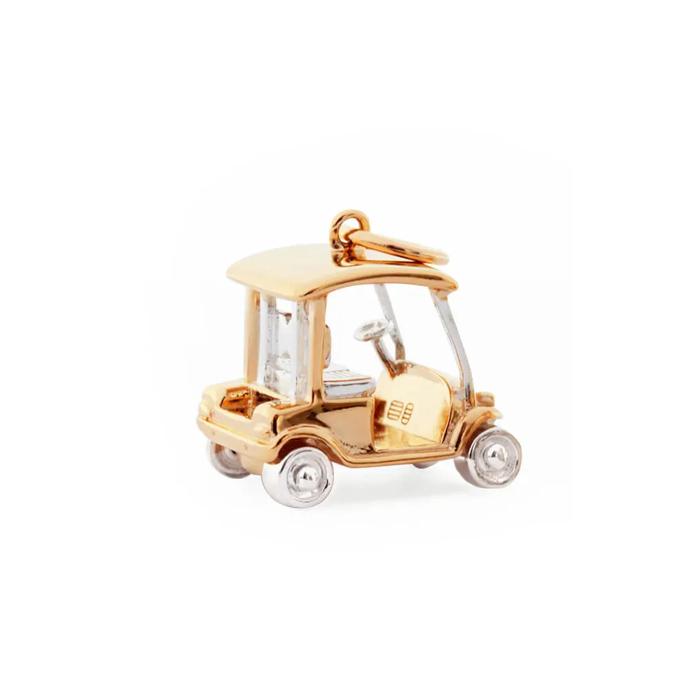 Golf Cart Charm, Gold Two-Tone