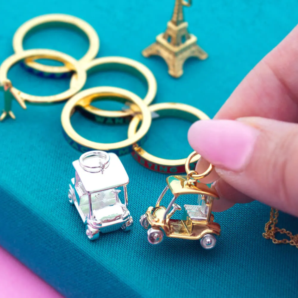 Golf Cart Charm, Gold Two-Tone