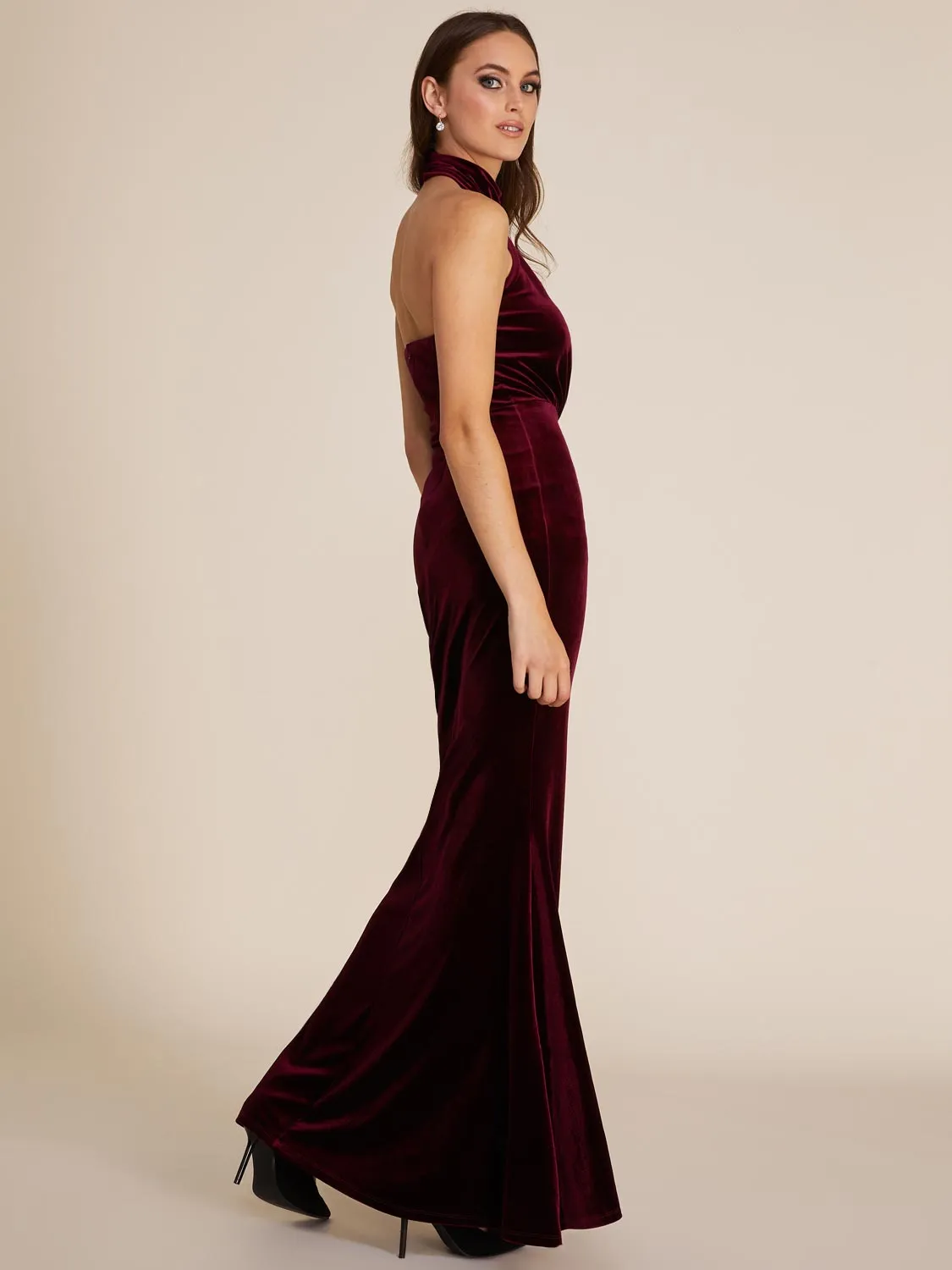 Halter Mock Neck Velvet Gown