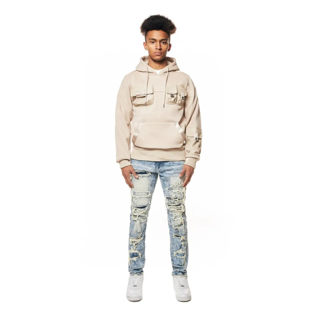Mixed Media Utility Fleece Hoodie - Latte