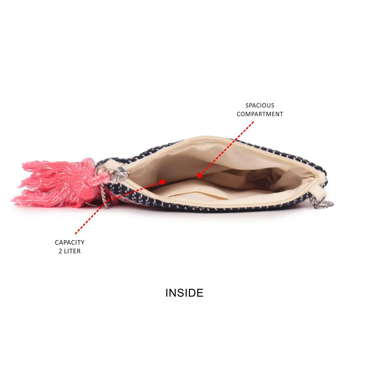 Multi Colour Striped Woven Makeup/Travel Pouch With Tassels