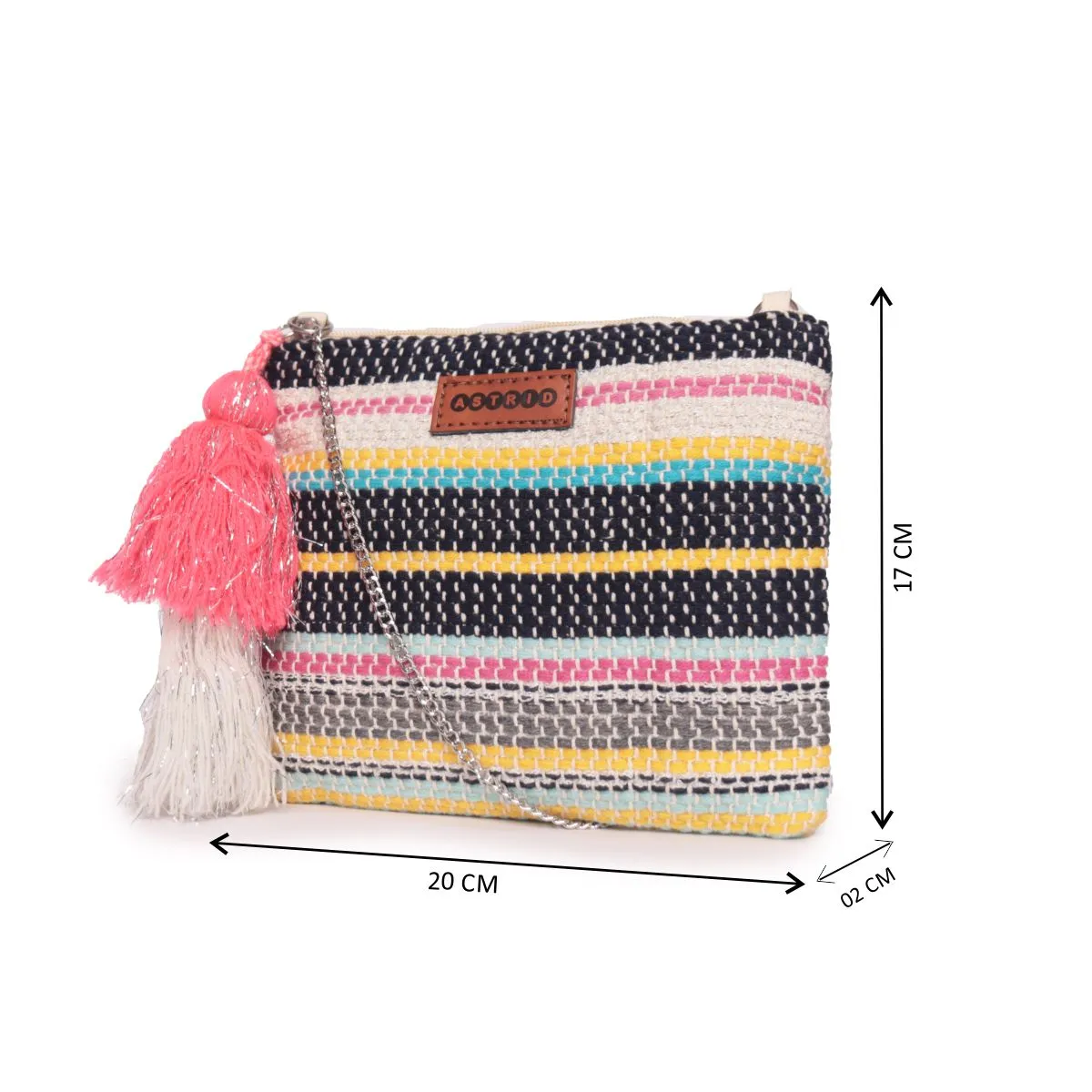Multi Colour Striped Woven Makeup/Travel Pouch With Tassels