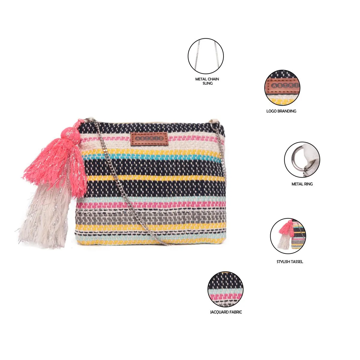 Multi Colour Striped Woven Makeup/Travel Pouch With Tassels