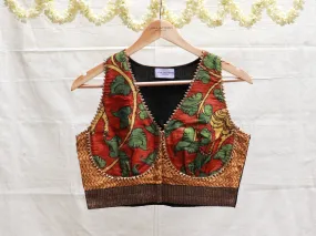 Mustard and black Kalamkari blouse