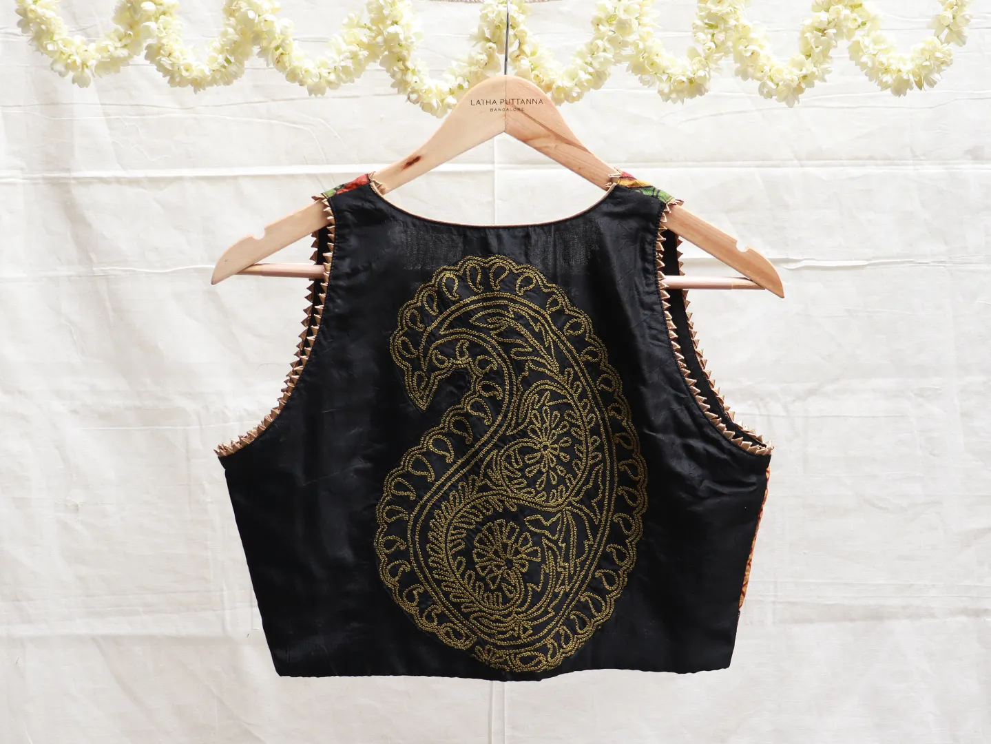 Mustard and black Kalamkari blouse