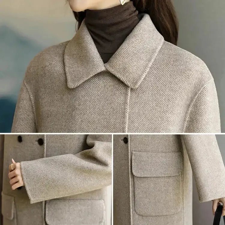New Autumn Winter Women Woolen Coat Large Size Loose Woolen Coats Double-breasted Cashmere Woolen Long Overcoat Female