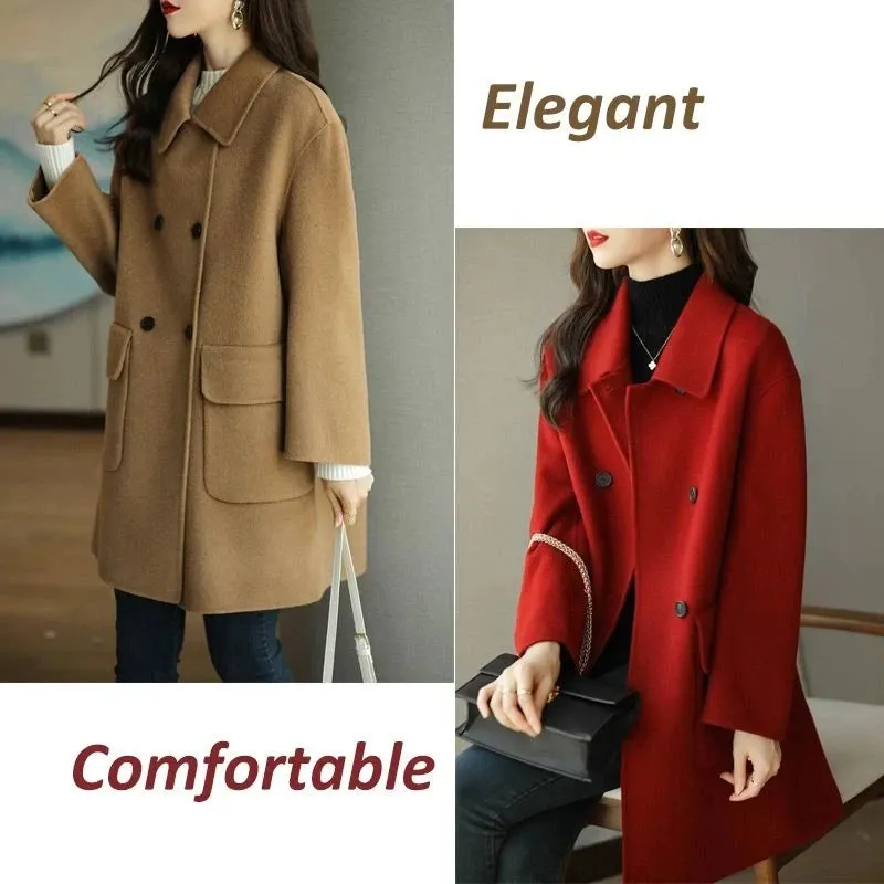New Autumn Winter Women Woolen Coat Large Size Loose Woolen Coats Double-breasted Cashmere Woolen Long Overcoat Female