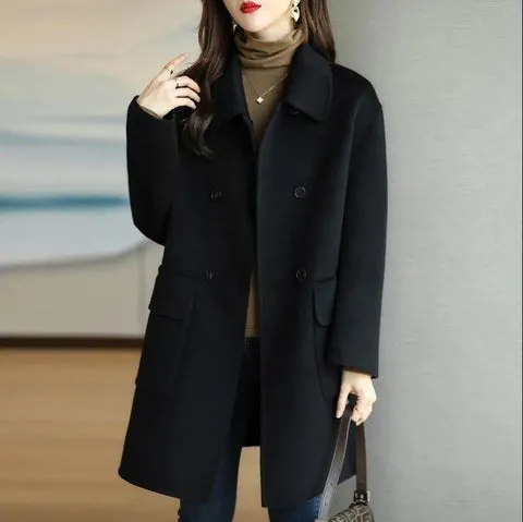 New Autumn Winter Women Woolen Coat Large Size Loose Woolen Coats Double-breasted Cashmere Woolen Long Overcoat Female