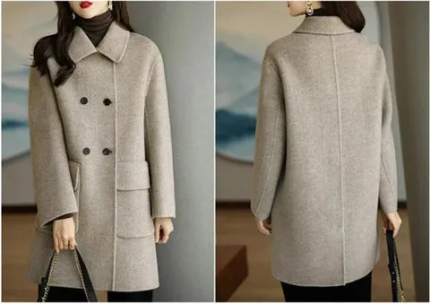 New Autumn Winter Women Woolen Coat Large Size Loose Woolen Coats Double-breasted Cashmere Woolen Long Overcoat Female