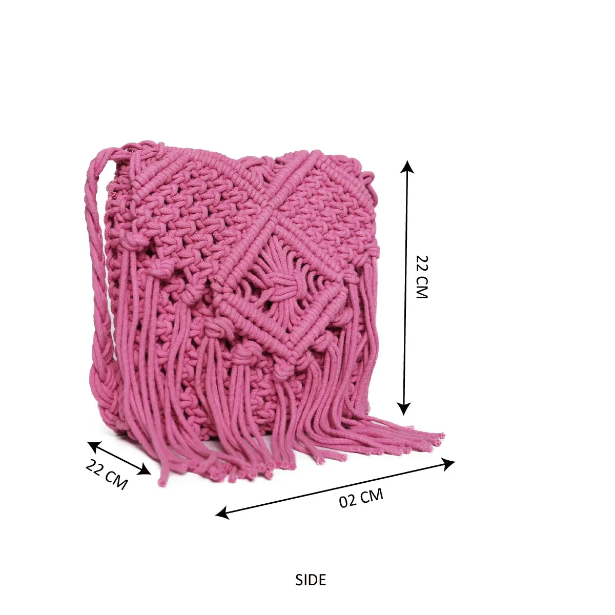 Pink Macrame Flapover Crossbody Sling Bag