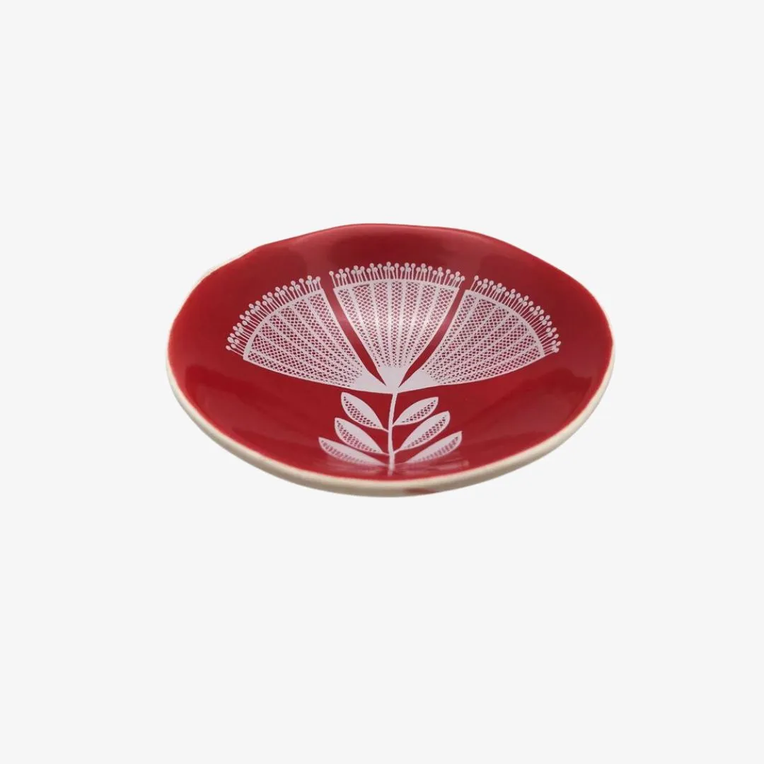 Pohutukawa Lace Bowl 7cm White Print on Red