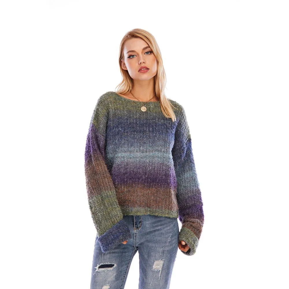 Rainbow Striped Loose Pullover