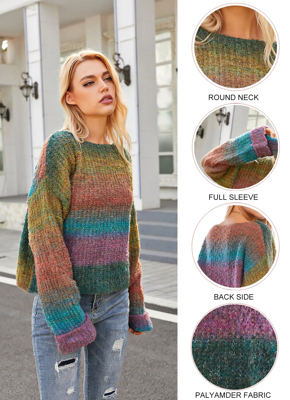 Rainbow Striped Loose Pullover