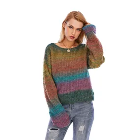 Rainbow Striped Loose Pullover