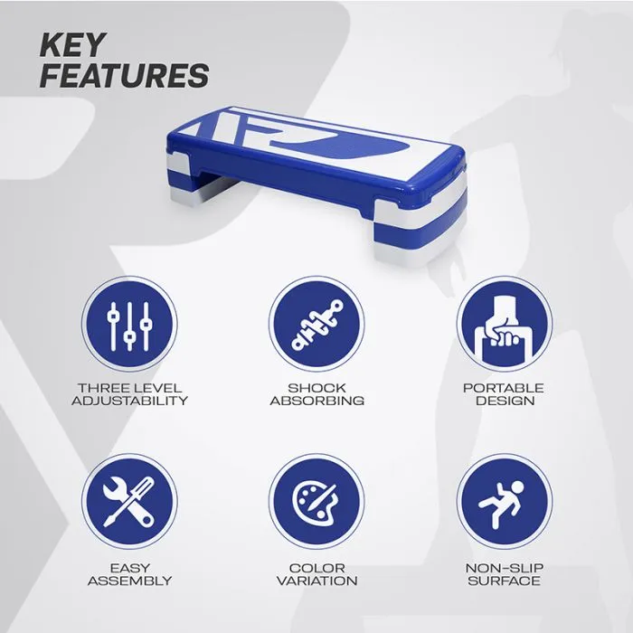 RDX 1P 20cm Aerobic Step Platform with 3 Level Risers 5cm Height Each