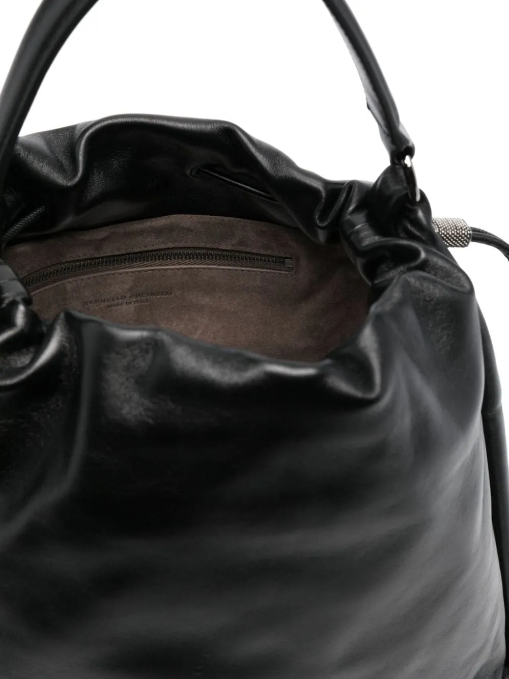 SOFT LEATHER BUCKET BAG WITH PRECIOUS DETAILS