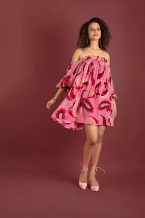 Sorbet Paisley Smocked Off Shoulder Dress