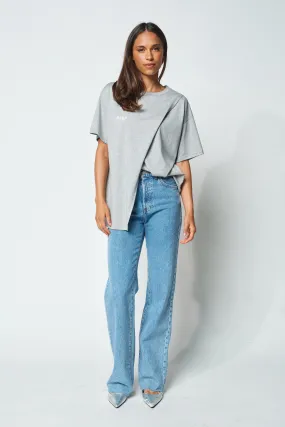 Staple Longline Wrap Tee - Grey Marle / White