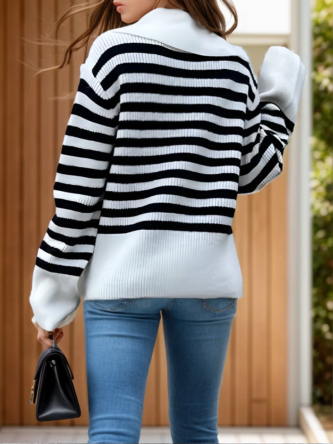 Striped Collared Neck Sweater