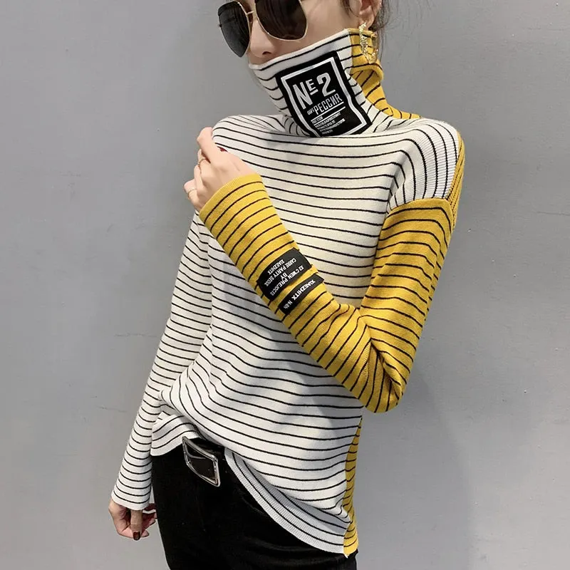 Striped Turtleneck Knitted Sweater
