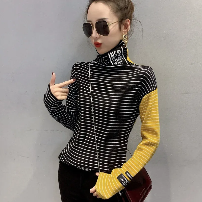 Striped Turtleneck Knitted Sweater