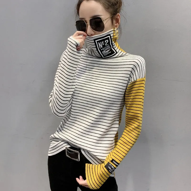 Striped Turtleneck Knitted Sweater