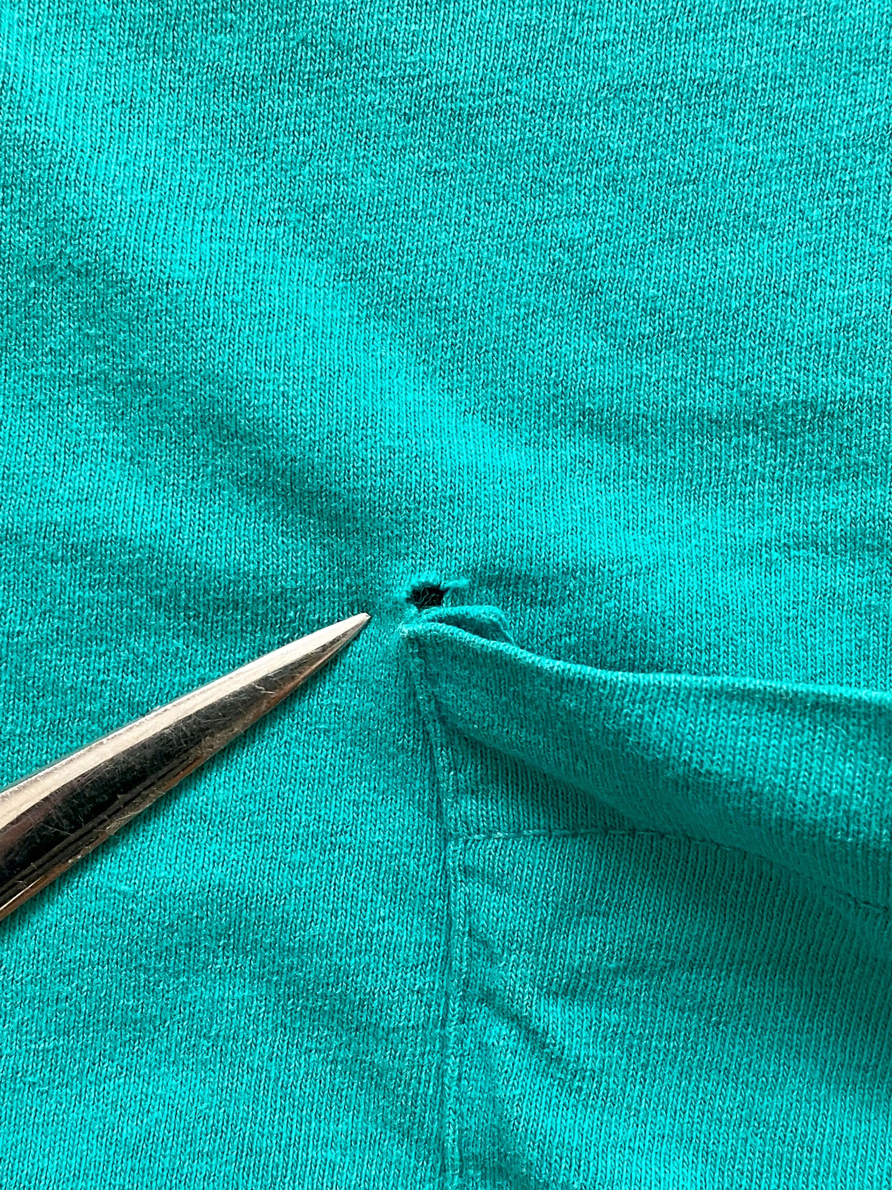 Vintage Fruit Of The Loom Teal Selvedge Single Stitch Pocket T-Shirt (Large)