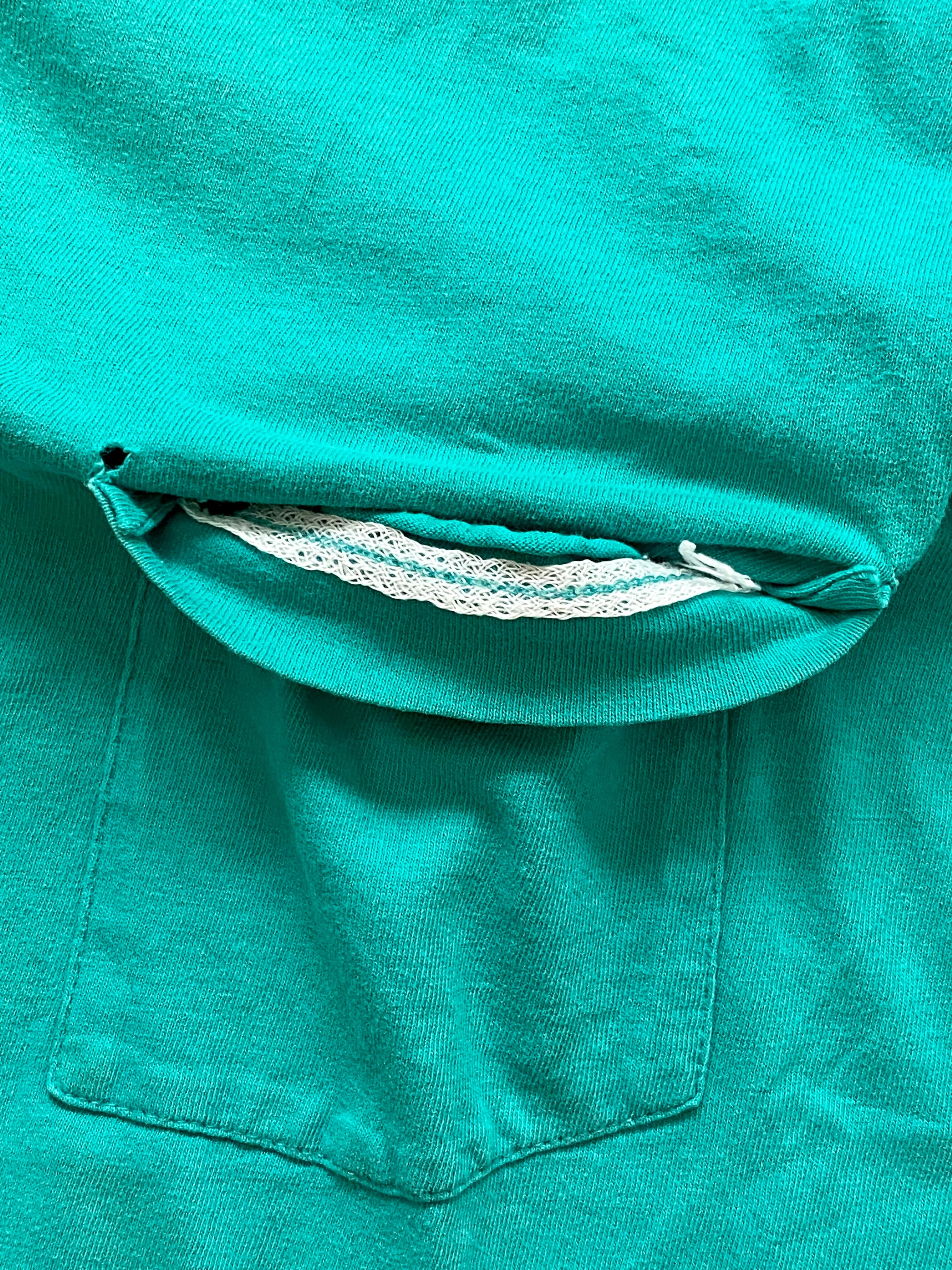 Vintage Fruit Of The Loom Teal Selvedge Single Stitch Pocket T-Shirt (Large)