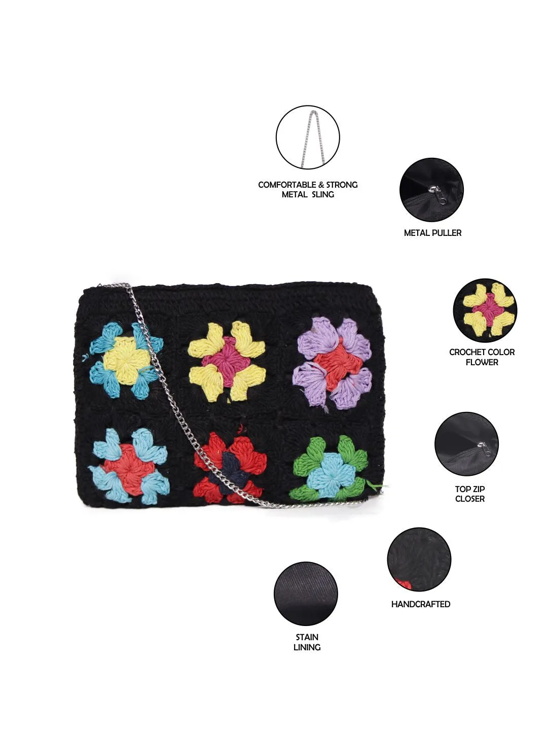 White/Multi Color Crochet  Crossbody Sling Bag