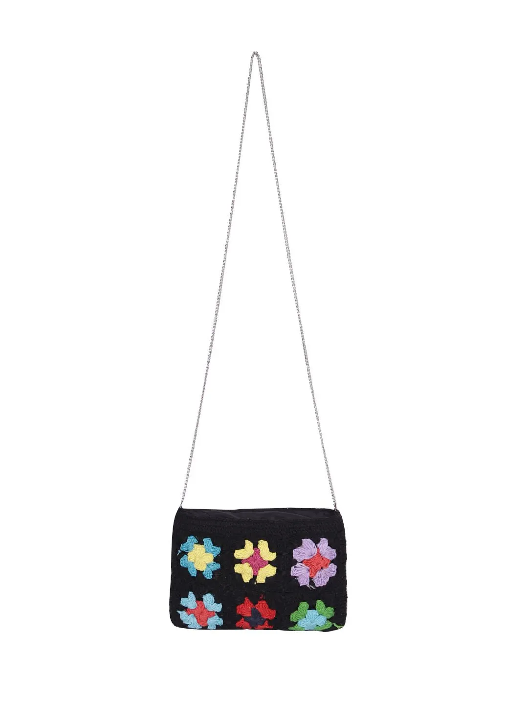 White/Multi Color Crochet  Crossbody Sling Bag